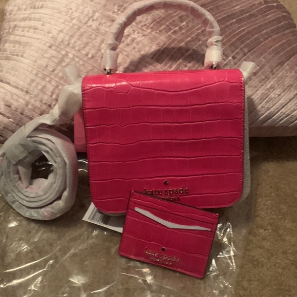 Kate Spade Pink Staci square croc crossbody with card holder - Picture 5 of 5